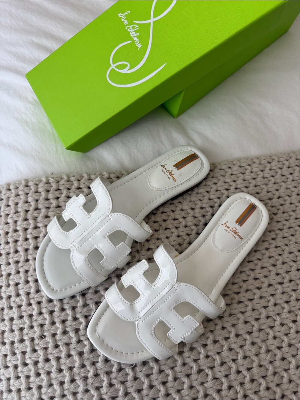Sam Edelman White Leather Cutout Slide Mules
